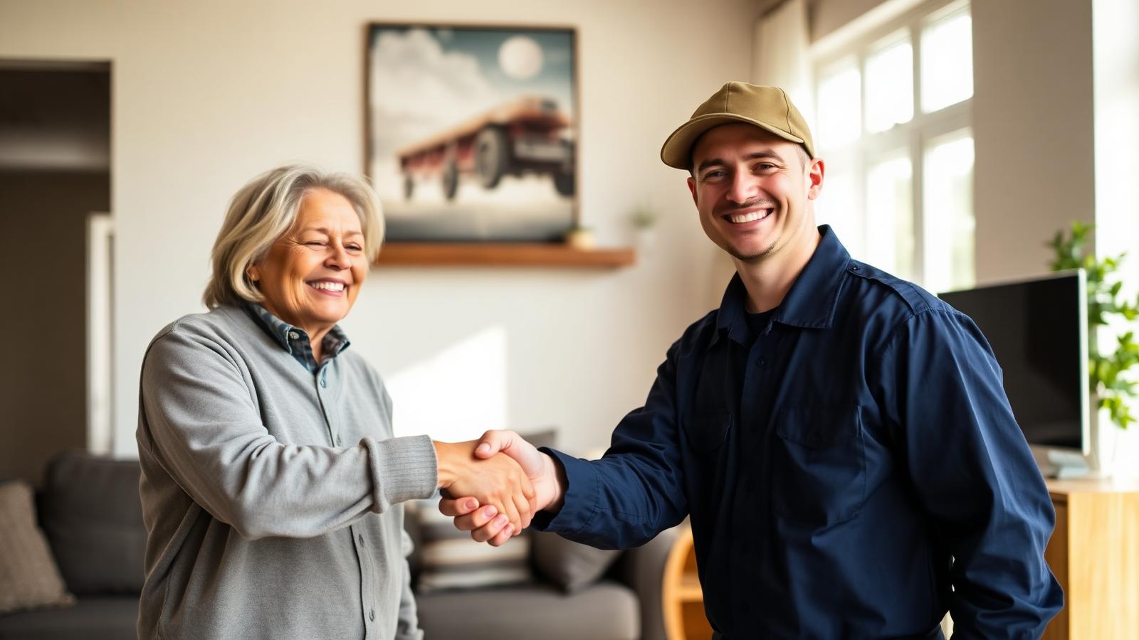MayDay HVAC technician greeting a homeowner